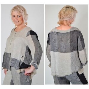 Banana Blue Linen Patchwork Tempest Oversized Jacket sz M